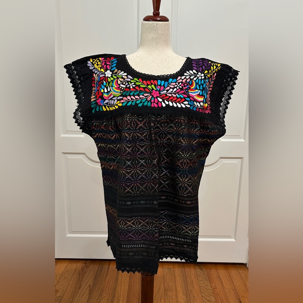 Paloma Embroidered Mexican Blouse with Hand Loom fabric.